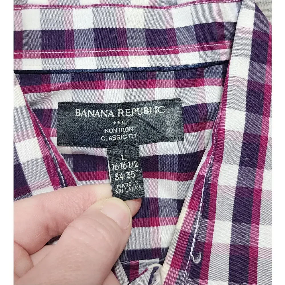 Banana Republic Plaid Button‎ Down Shirt Mens L Non Iron Classic Fit